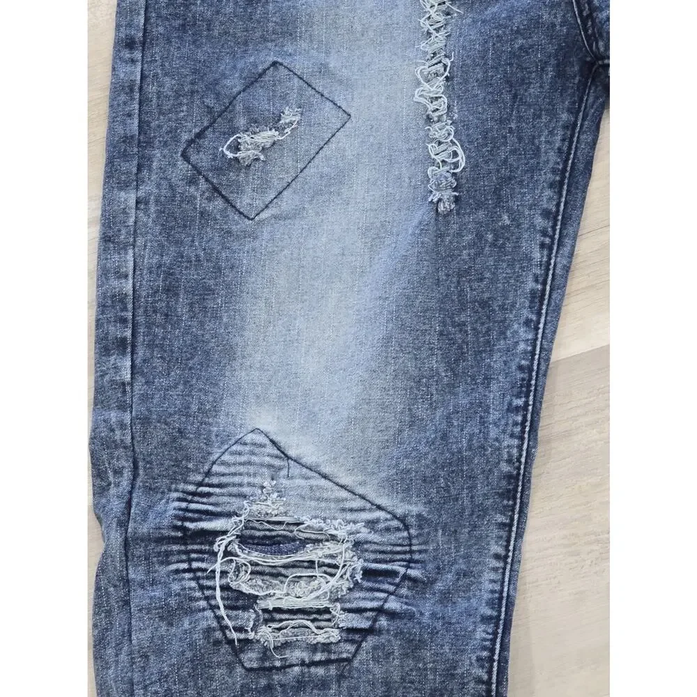 CR24 Chrome Edge Men's Acid Wash Jeans Blue Stretch Denim Streetwear RN 98810